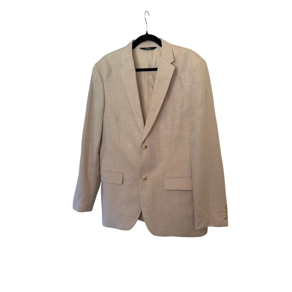 Perry Ellis Blazer Beige Linen Blend 42R Two Button Sport Coat Notch Lapel